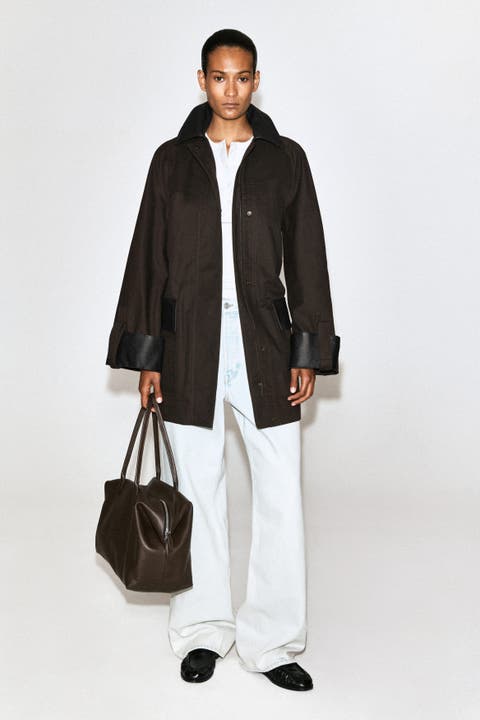 Leather-Trimmed Cotton Field Coat