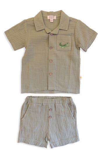 Joy Just Organic You Organic Cotton Gauze Button-up Shirt & Shorts Set