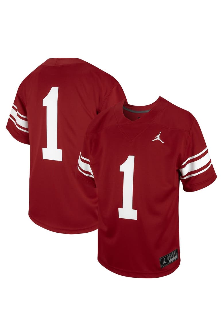 Youth Jordan Brand #1 Crimson Oklahoma Sooners Untouchable Replica Game Jersey, Main, color, Crimson