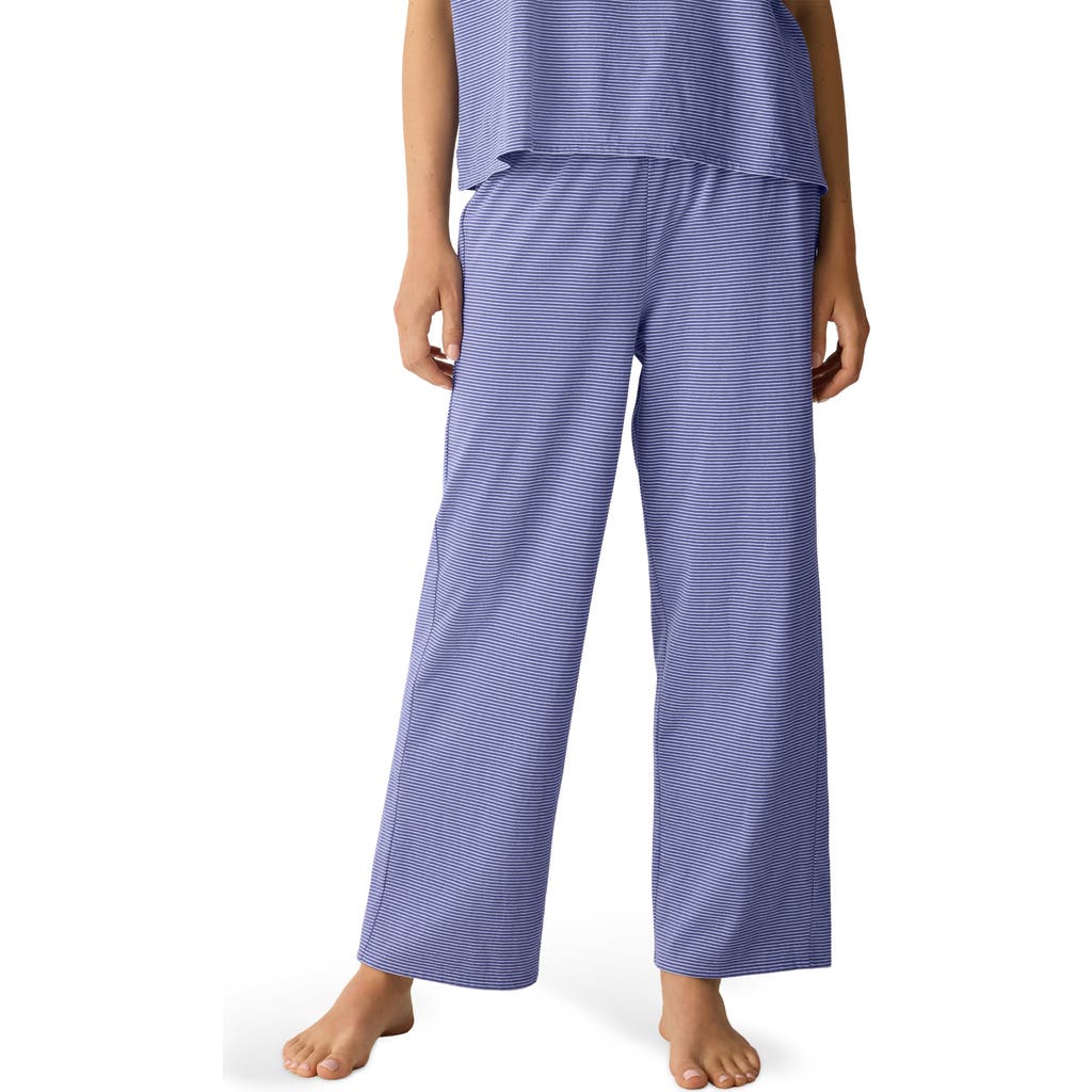 Eileen Fisher Stripe Organic Cotton Ankle Wide Leg Pull-on Pants In Purple