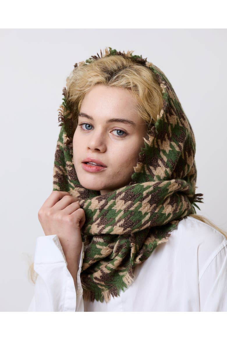 "Houndstooth" Cashmere Scarf, Alternate, color, Matcha & Coffee
