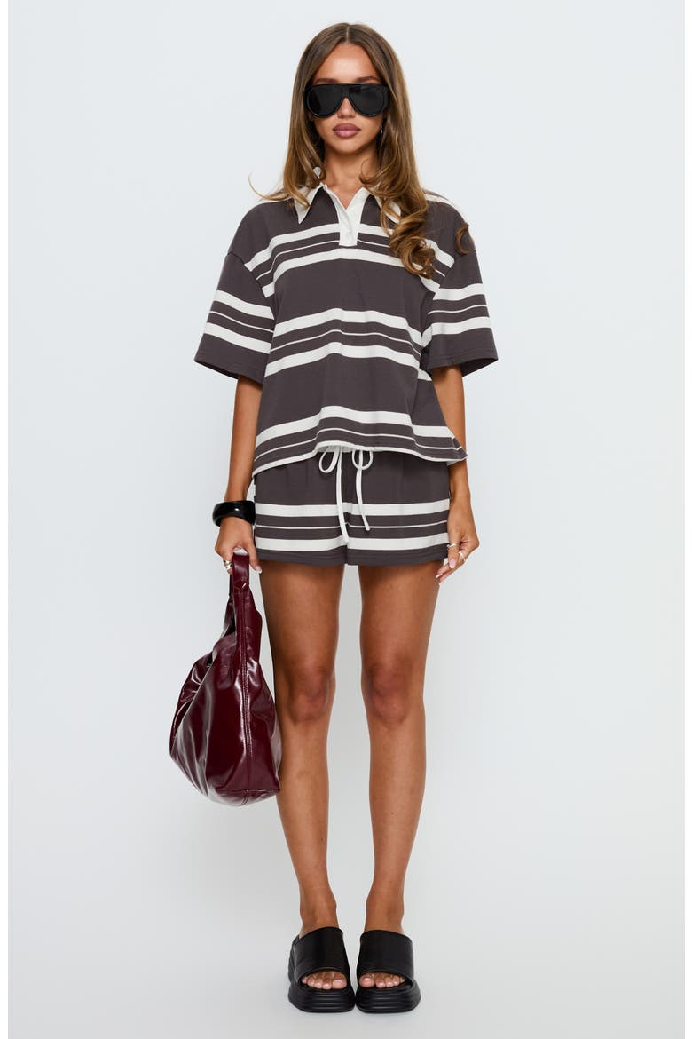 Aaren Stripe Pull-On Shorts, Alternate, color, BROWN STRIPE