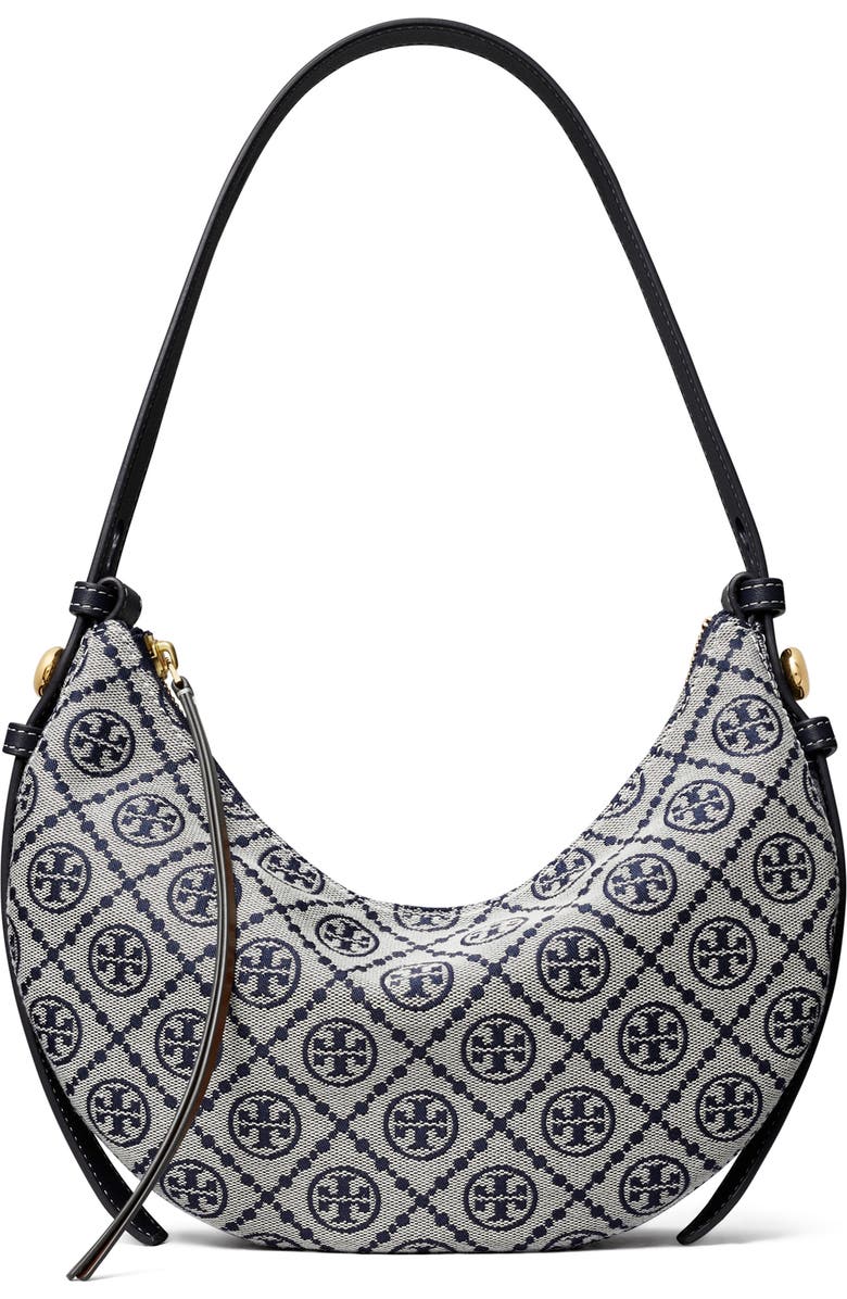 Tory Burch Romy T Monogram Half Moon Shoulder Bag, Main, color, Tory Navy
