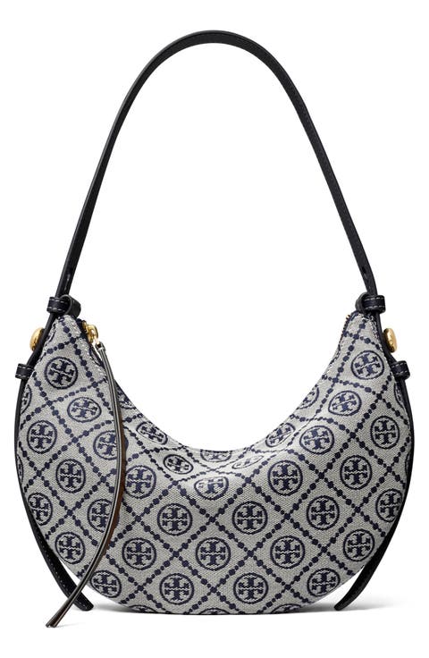 Romy T Monogram Half Moon Shoulder Bag