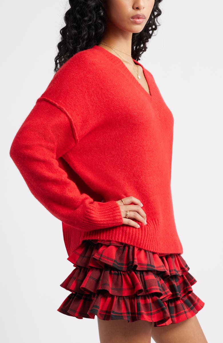 BP. Oversize Cozy V-Neck Sweater, Alternate, color, Red Salsa