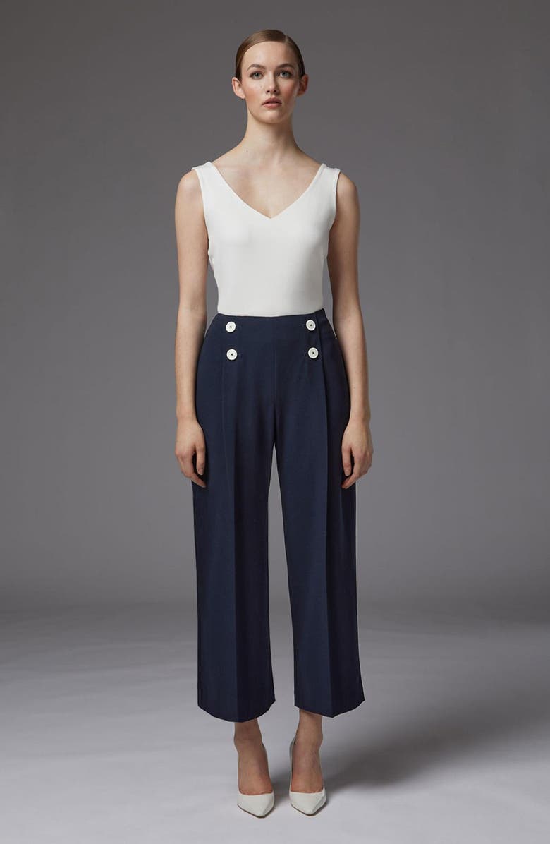 LK Bennett Parker Button Detail Crop Straight Leg Trousers, Alternate, color, Midnight