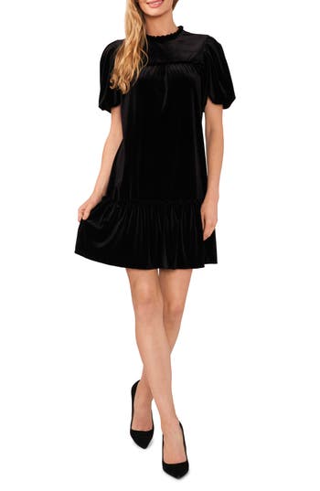 Cece Ruffle Velvet Babydoll Dress