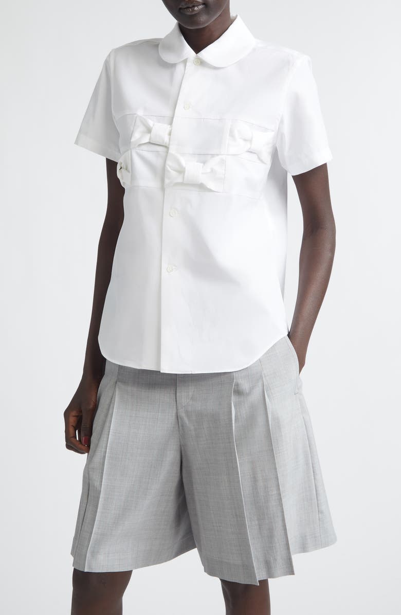Comme des Garçons Girl Bow Detail Cotton Broadcloth Button-Up Shirt, Main, color, White