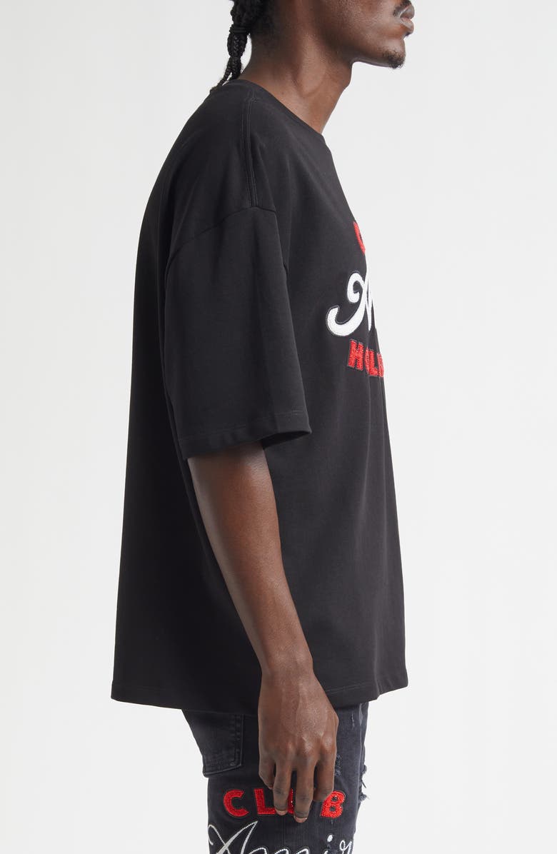 AMIRI Oversize Crystal Embellished Club Amiri Appliqué T-Shirt, Alternate, color, Black