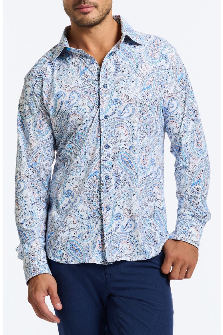 Muir Classic Fit Paisley Knit Button-Up Shirt, Main, color, BLUE