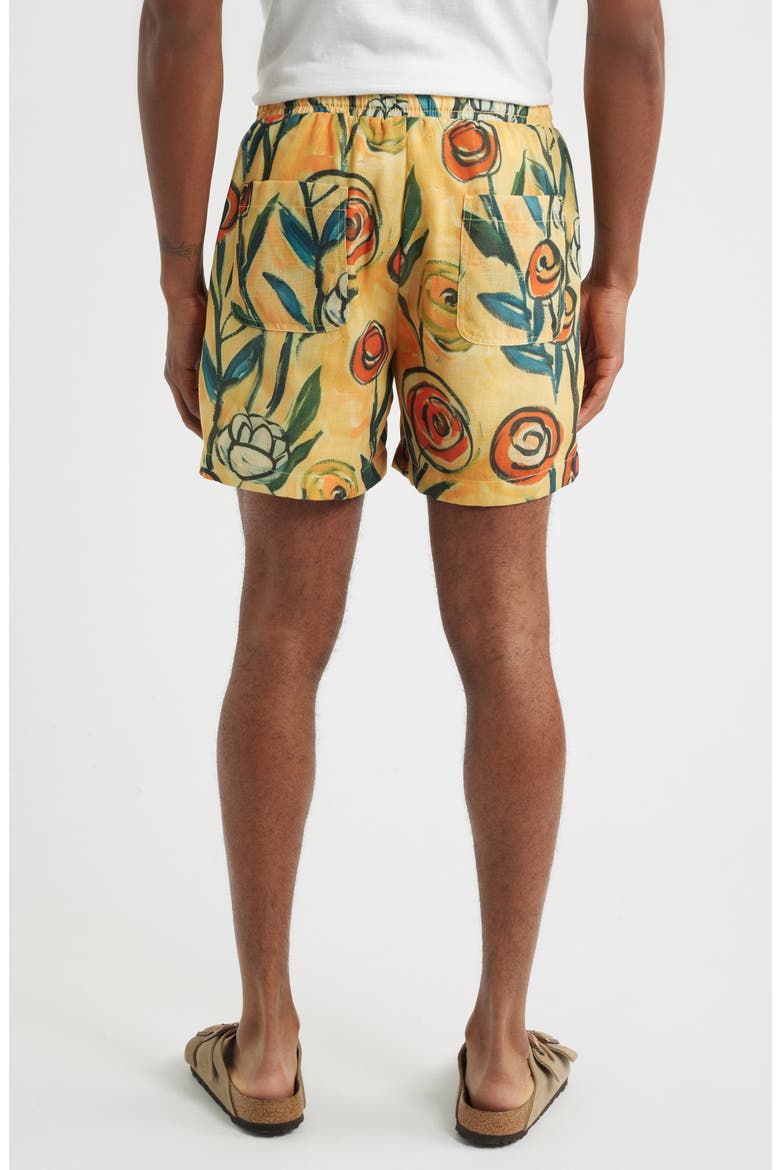 Floral Brush Drawstring Shorts, Alternate, color, ORANGE