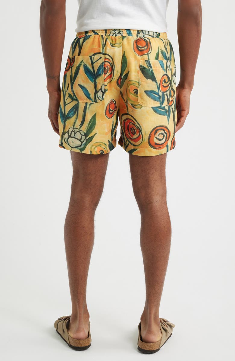 RIZORT Floral Brush Drawstring Shorts, Alternate, color, Orange