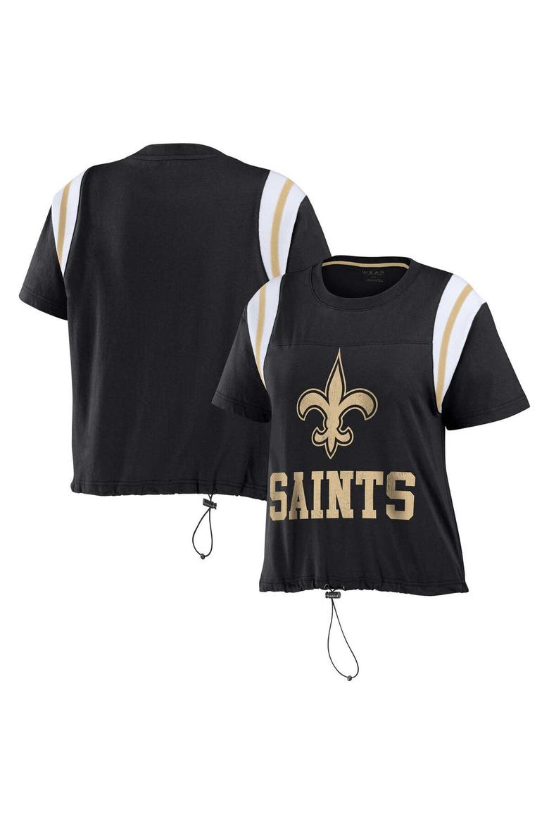 Women's WEAR by Erin Andrews Black New Orleans Saints Cinched Colorblock T-Shirt, Main, color, Black