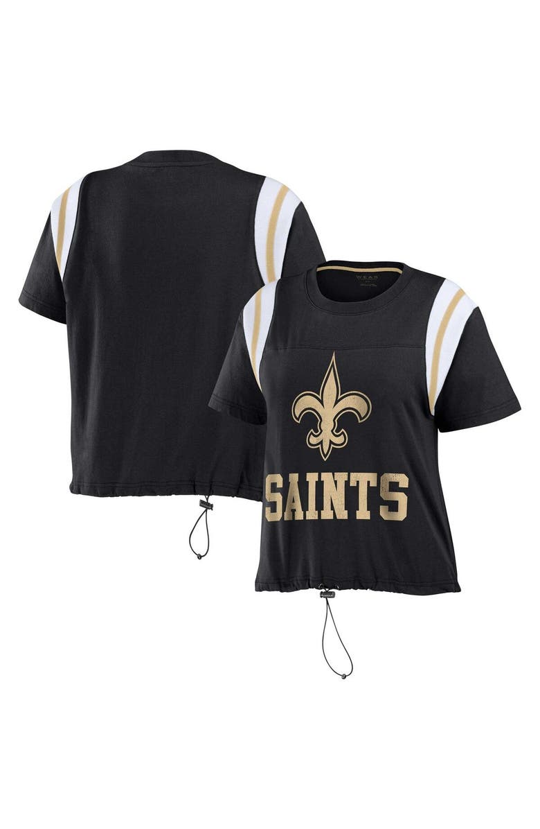 WEAR by Erin Andrews Women's WEAR by Erin Andrews Black New Orleans Saints Cinched Colorblock T-Shirt, Main, color, Black