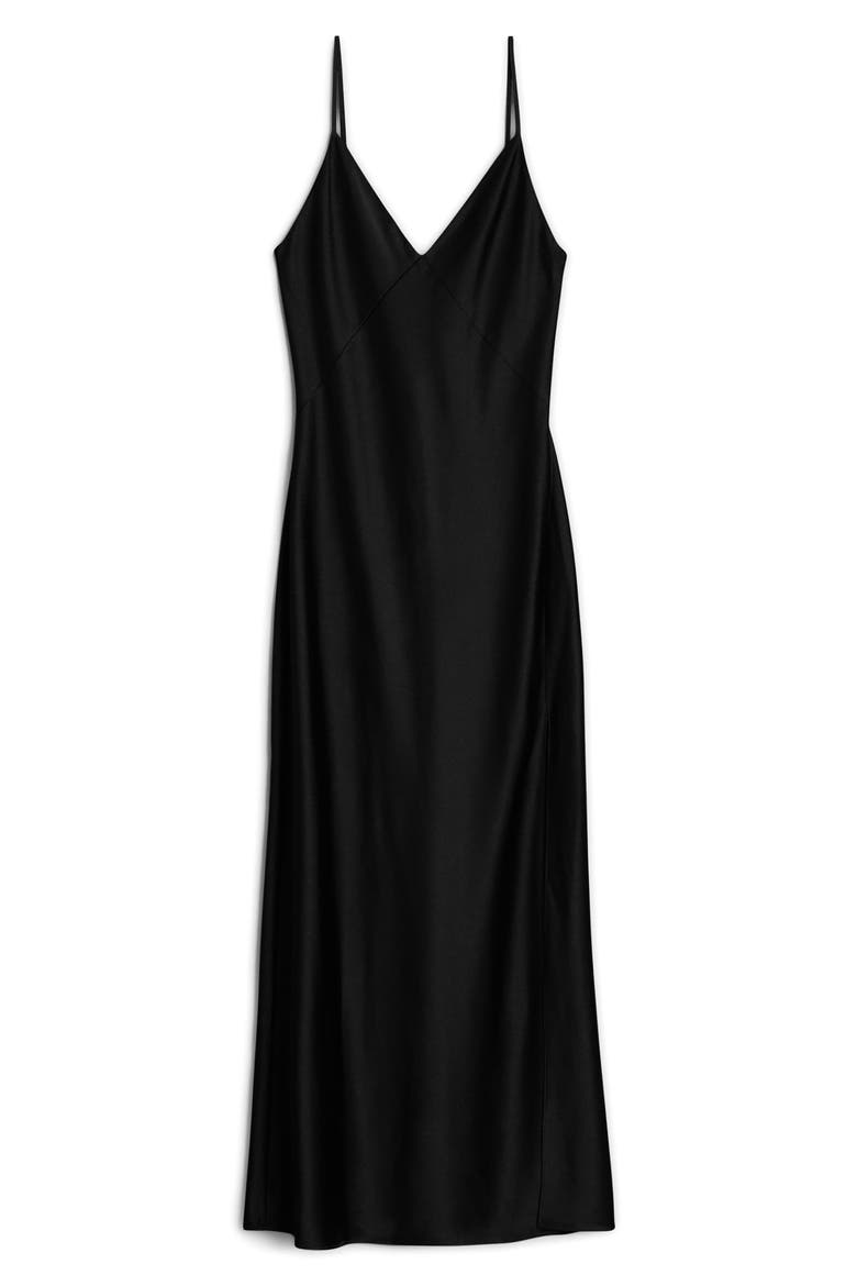 Larissa Midi Satin Slipdress, Alternate, color, BLACK