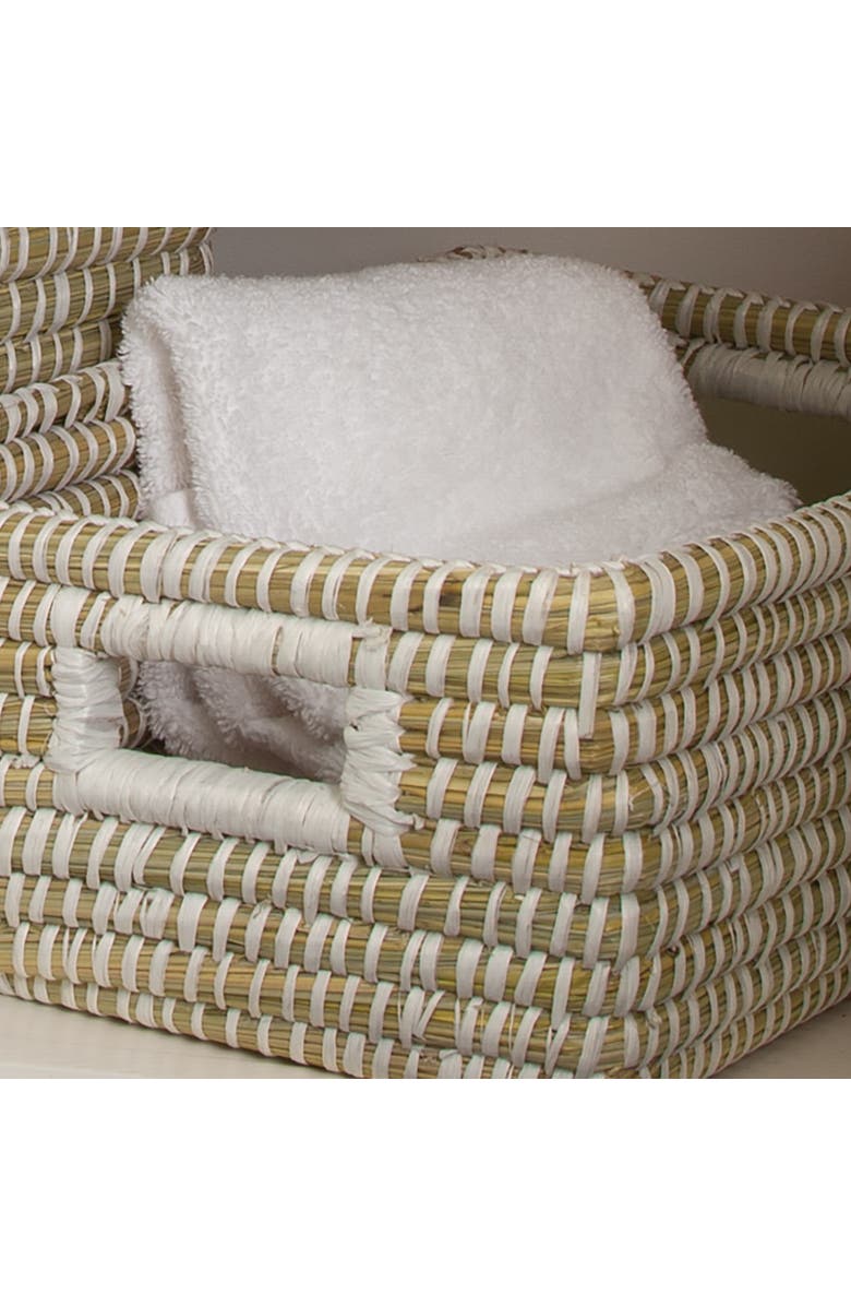 Napa Home & Garden Rivergrass Rectangular Storage Baskets With Handles Set of 3, Alternate, color, White