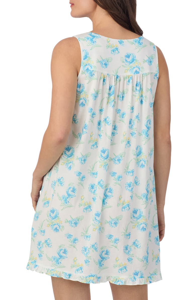 Eileen West Floral Sleeveless Jersey Chemise, Alternate, color, Aqua Floral White