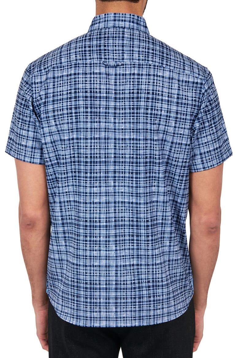 Slim Fit Tudor Textured Check 4-Way Stretch Performance Short Sleeve Shirt, Alternate, color, NAVY