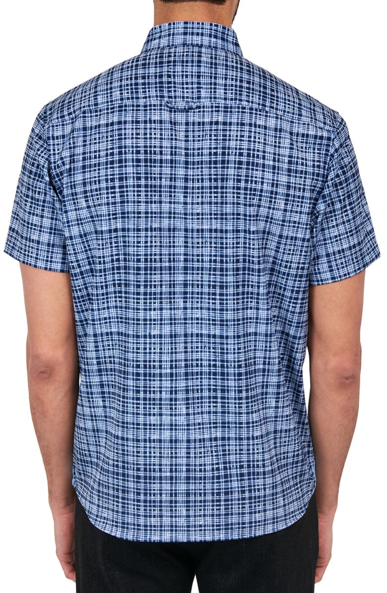 Brooklyn Brigade Slim Fit Tudor Textured Check 4-Way Stretch Performance Short Sleeve Shirt, Alternate, color, Navy