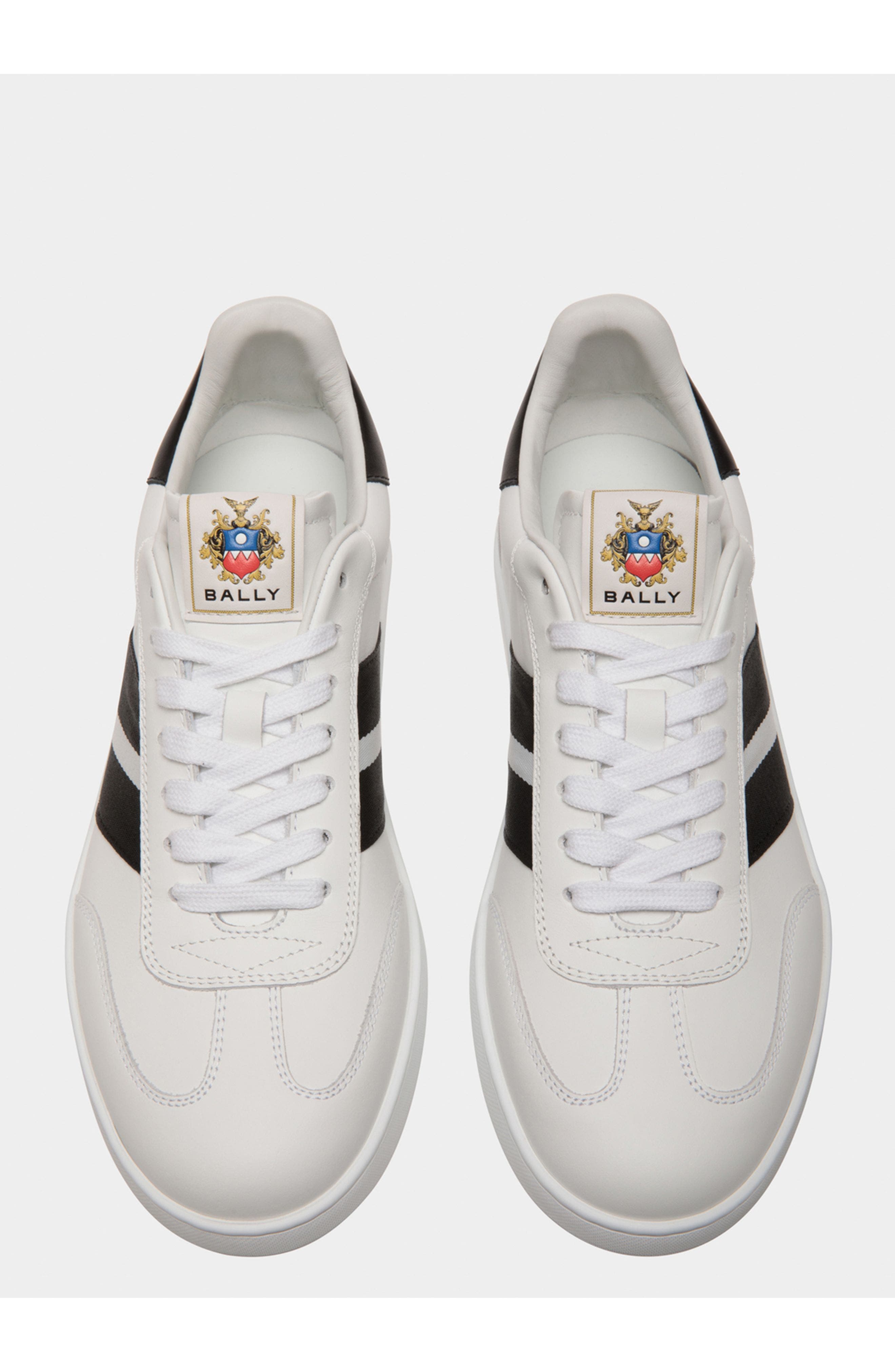 Bally Retro Crest Sneaker in Calf Leather, Alternate, color, White/Black