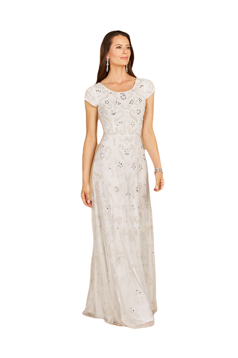 Cap Sleeve Beaded Bridal Gown, Main, color, Ivory