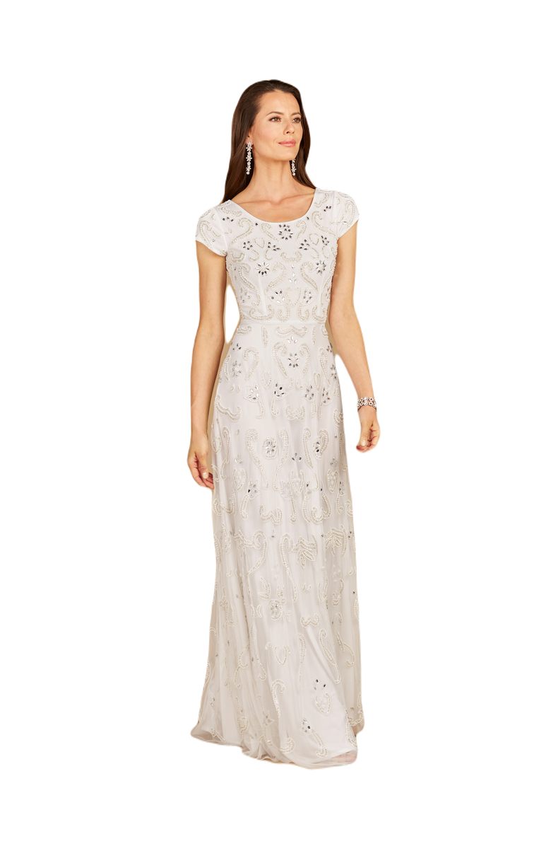 LARA New York Cap Sleeve Beaded Bridal Gown, Main, color, Ivory