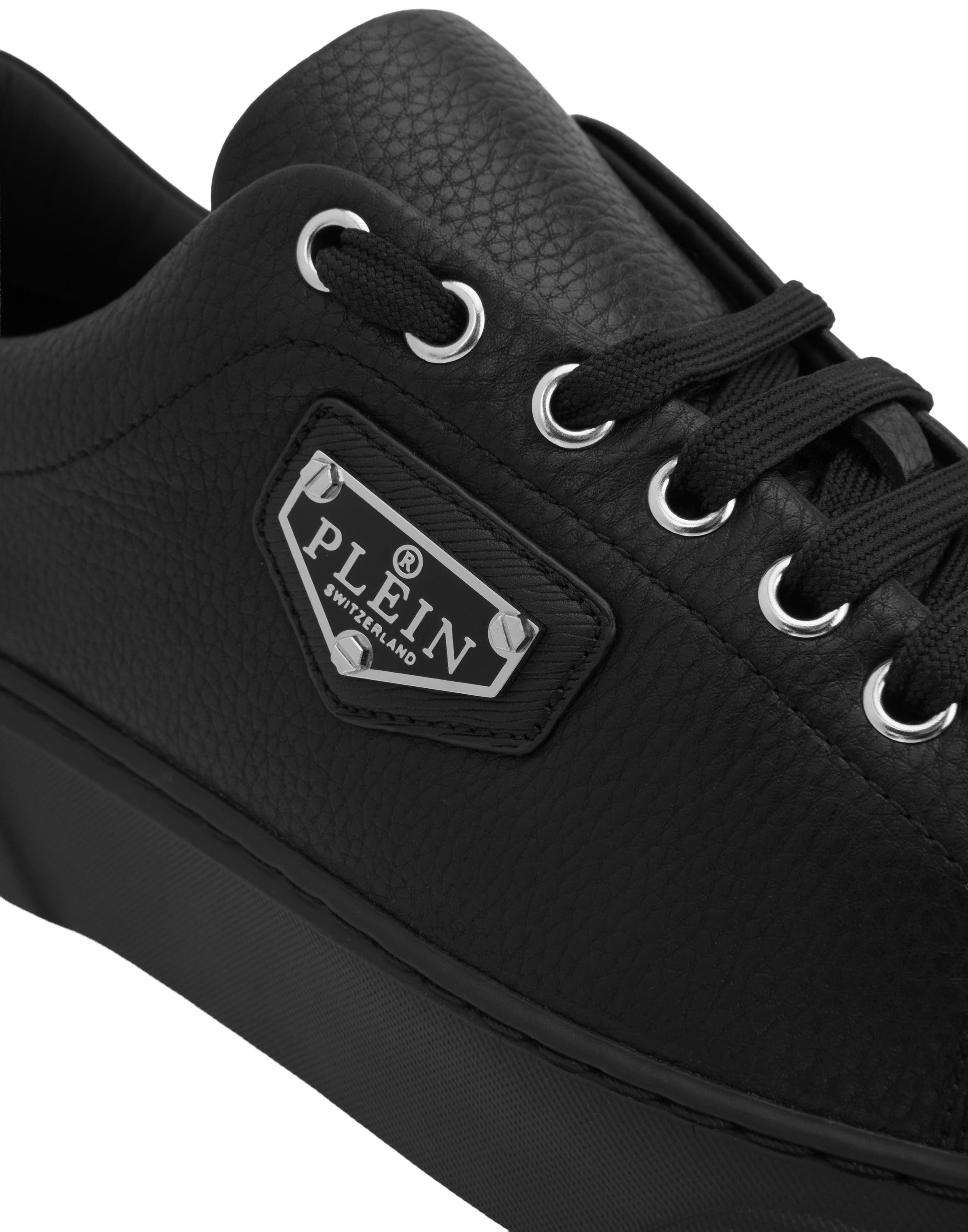 Leather Lo-Top Sneakers Iconic Plein Unisex, Alternate, color, black/black