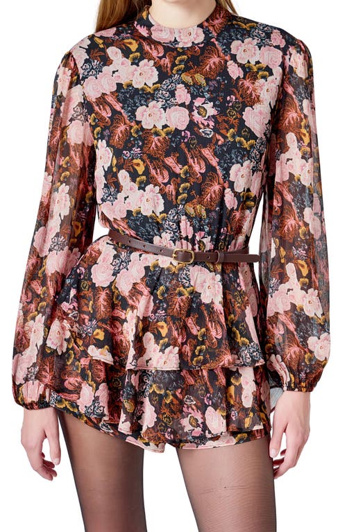 Endless Rose Print Belted Chiffon Romper In Multi