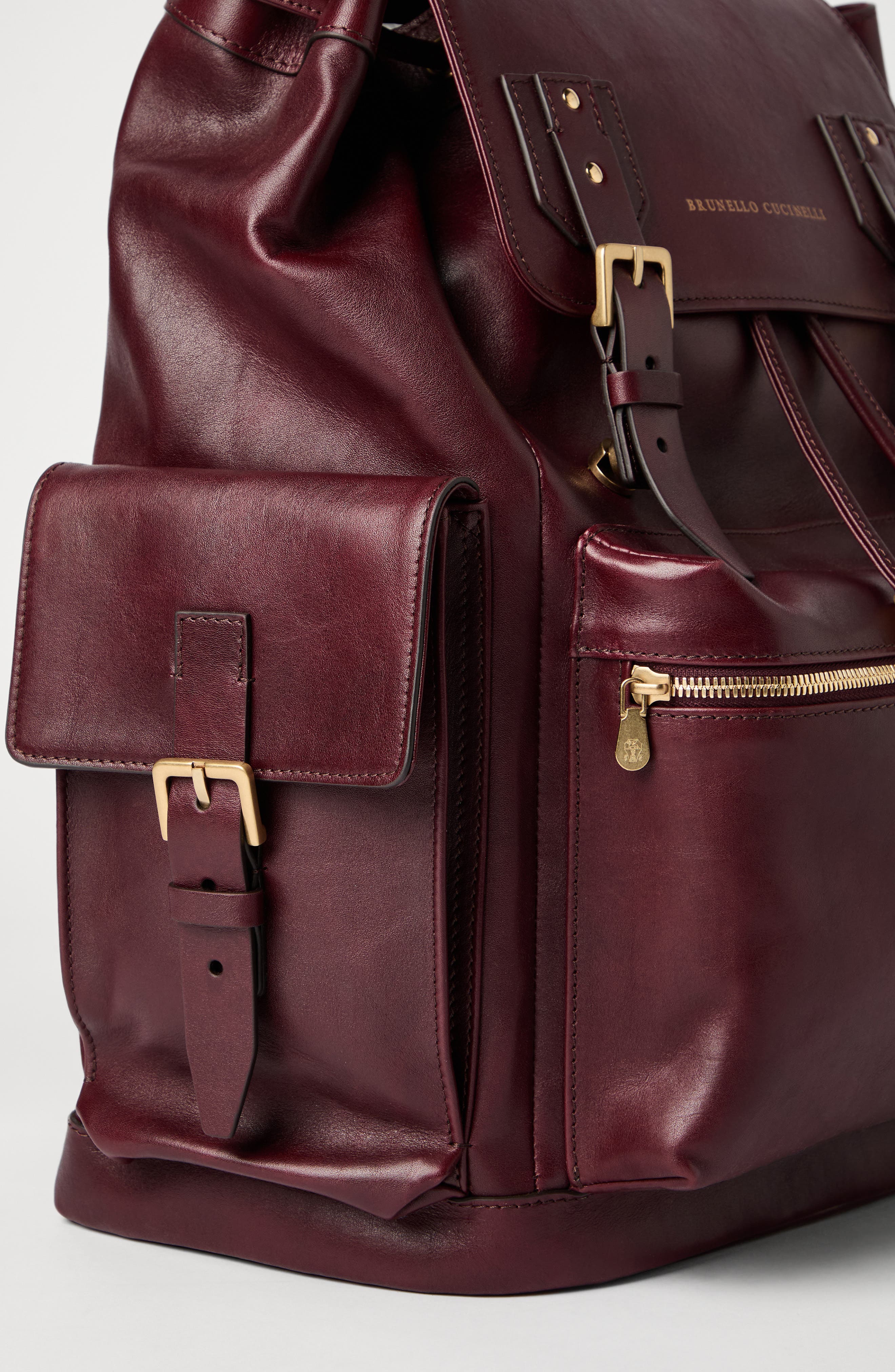 Brunello Cucinelli Calfskin backpack, Alternate, color, Burgundy