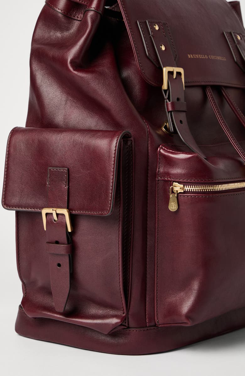 Brunello Cucinelli Calfskin backpack, Alternate, color, Burgundy