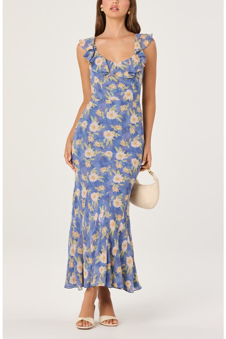 Caroletta Floral Ruffle Maxi Dress, Alternate, color, BLUE FLORAL