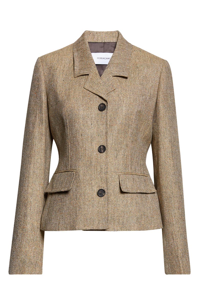 FERRAGAMO Single Breasted Linen Jacket, Main, color, Beige Multi