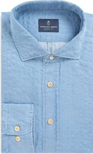 Emanuel Berg Crinkle Stripe Cotton Denim Button-Up Shirt