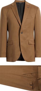 AllSaints Ross Slim Fit Medium Brown Stretch Wool Twill Suit