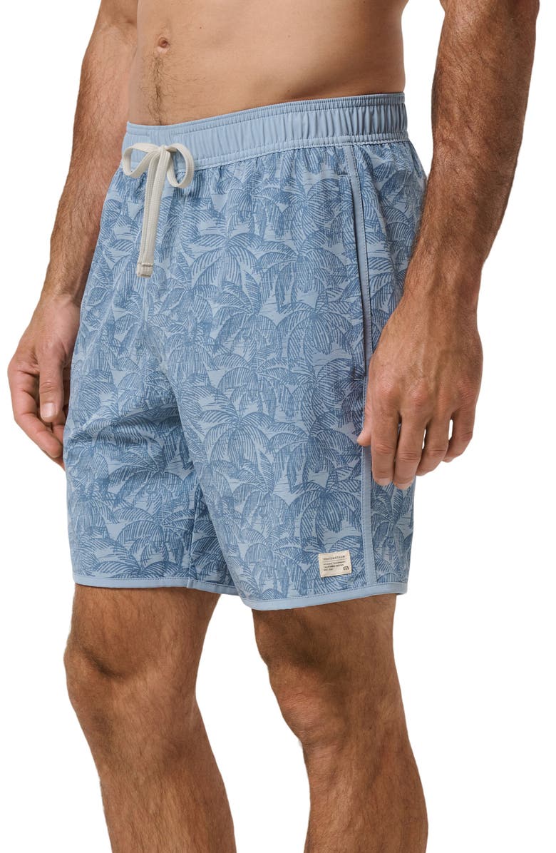 TravisMathew Tidal Whisper Palm Tree Print Swim Trunks, Alternate, color, Ash Blue