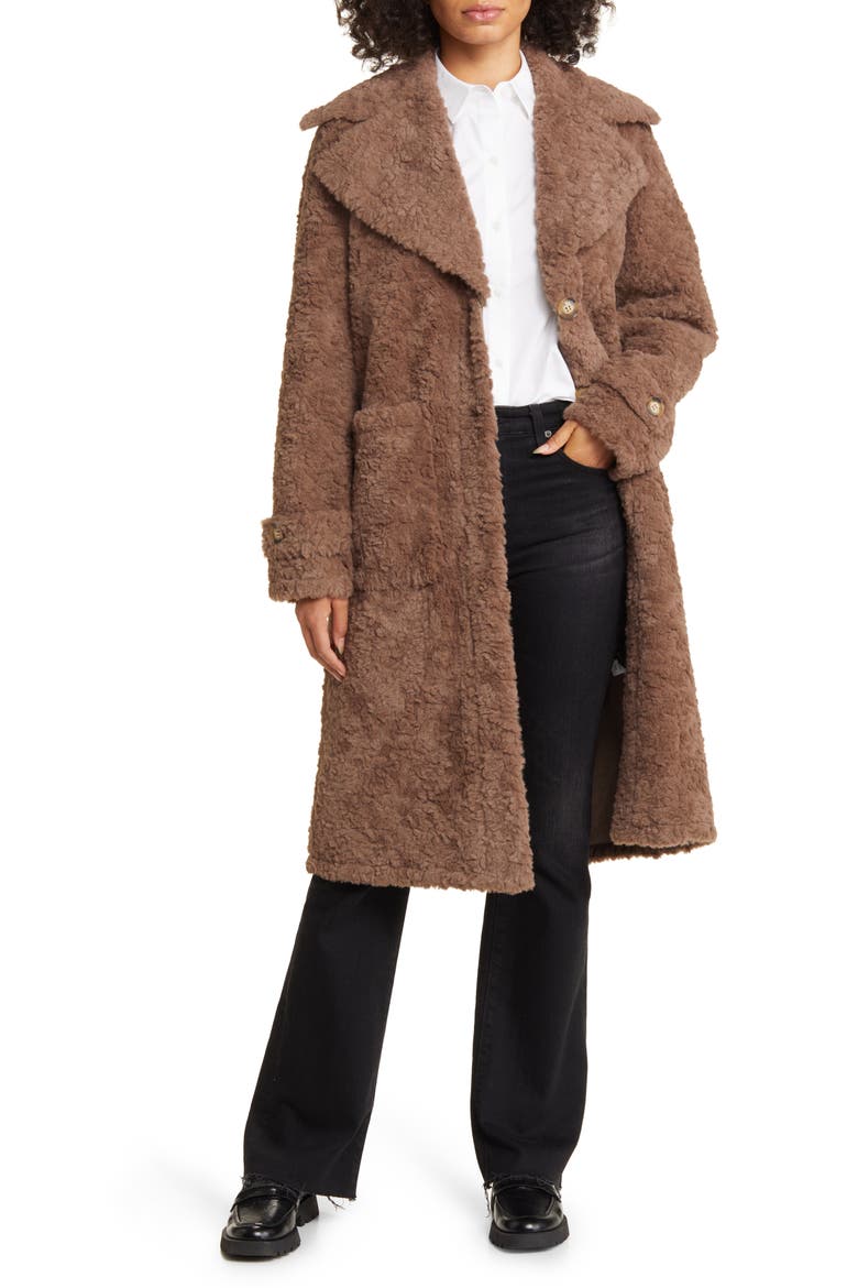 Faux Shearling Longline Coat, Alternate, color, MINK