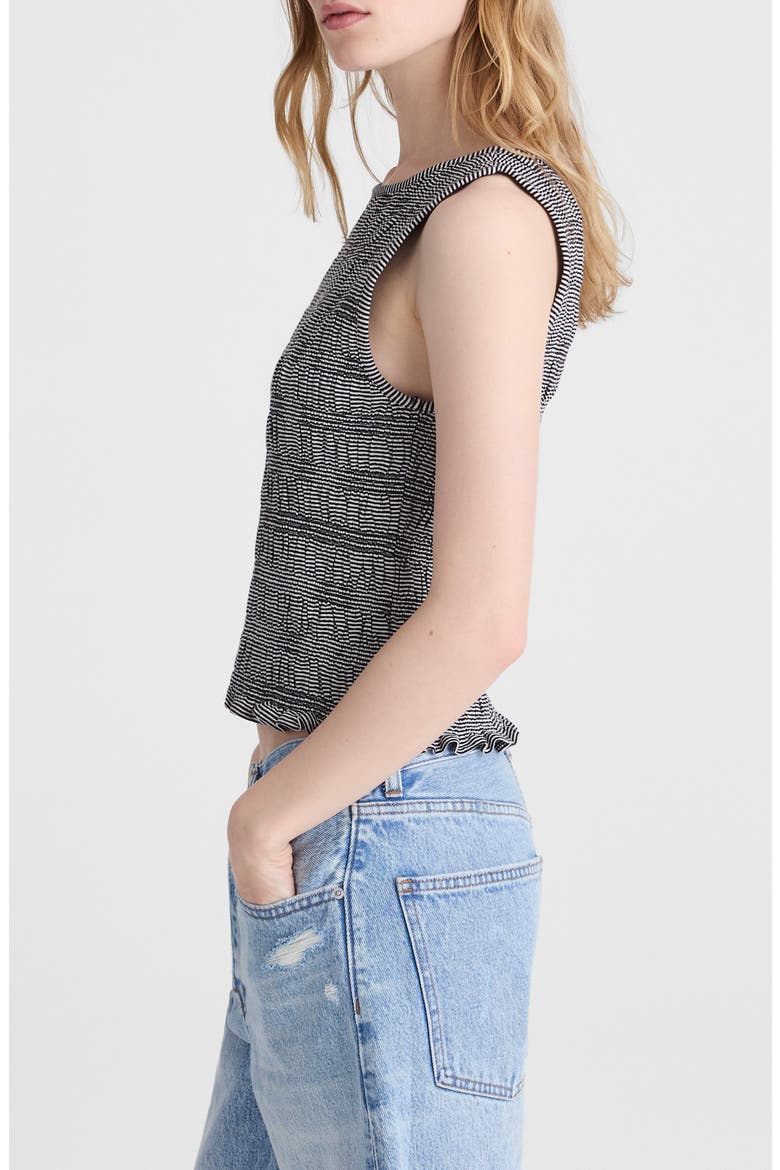 Smocked Bateau Neck Cotton & Linen Tank, Alternate, color, JET BLACK
