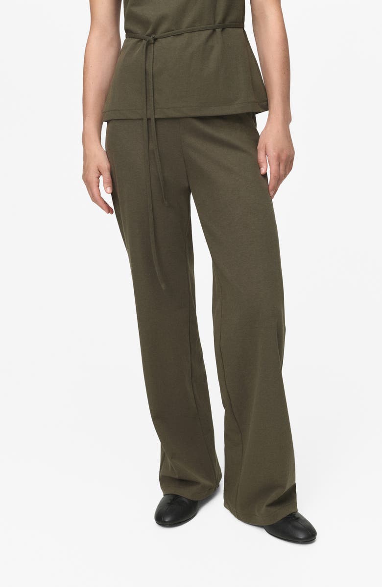 MANGO Straight Fit Pants with Elastic Waist, Main, color, Khaki Green