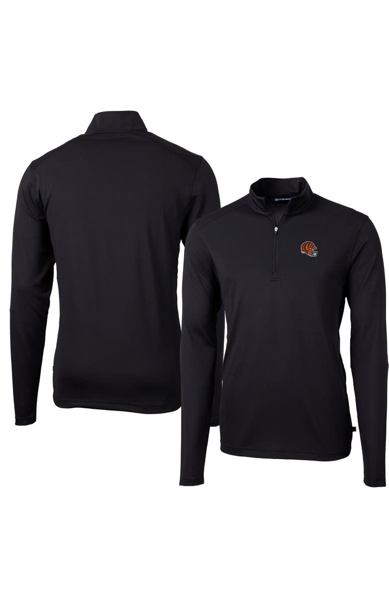 Cutter & Buck Men's Cutter & Buck  Black Cincinnati Bengals Helmet Virtue Eco Pique Recycled Quarter-Zip Pullover Top, Alternate, color, 