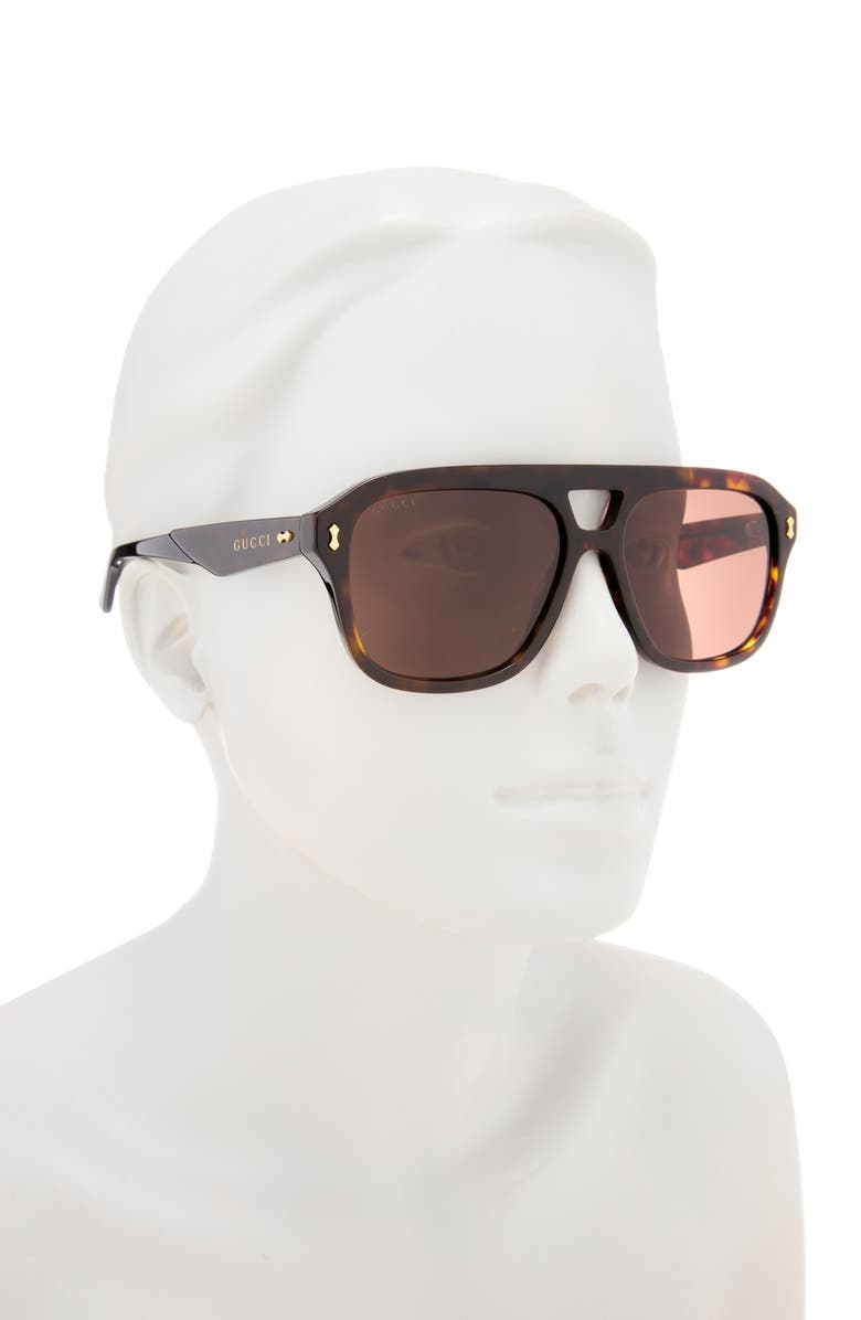 Gucci 57mm Aviator Sunglasses, Alternate, color, Havana Havana Brown