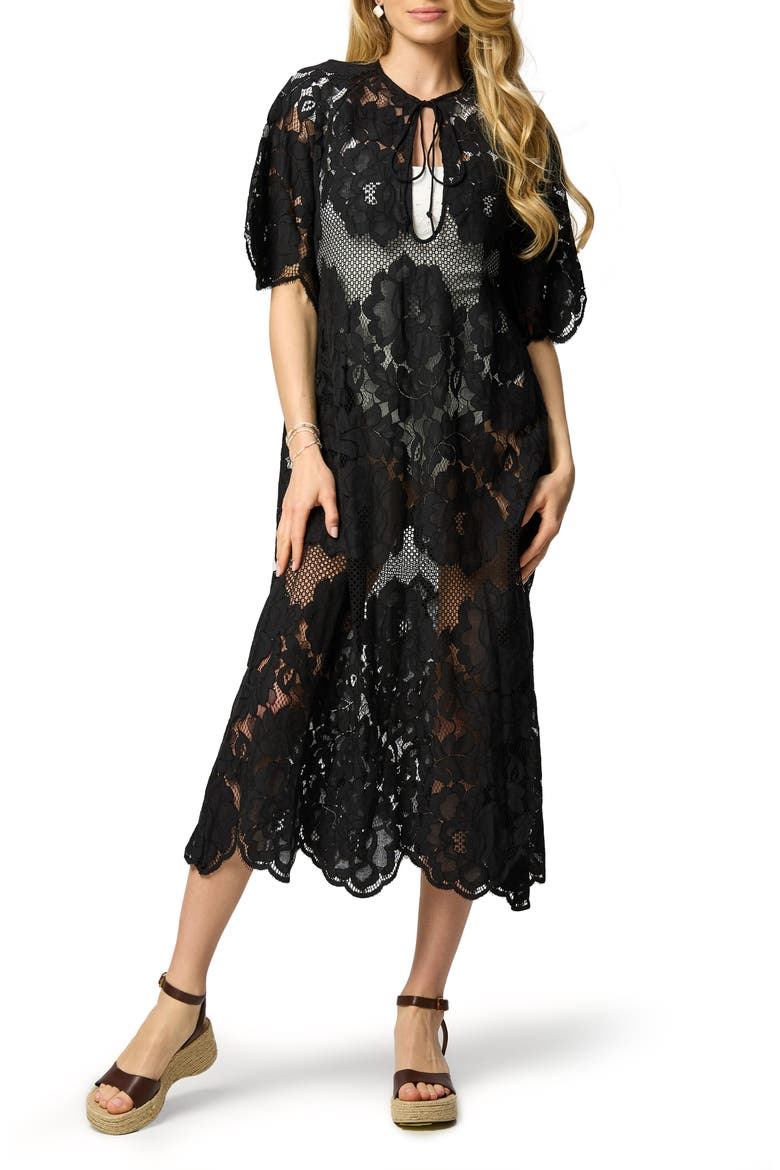 Lace Kaftan Keyhole Dress, Main, color, BLACK