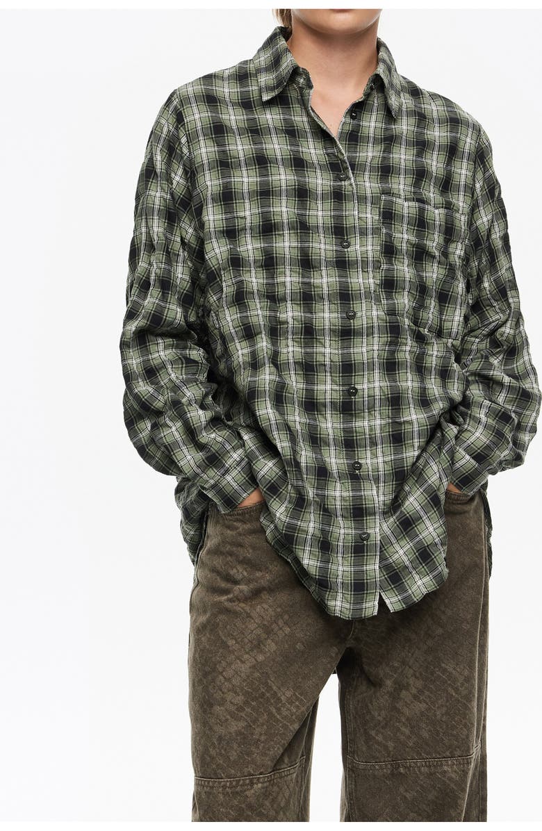 Bimba y Lola Checked Textured Shirt, Main, color, Green