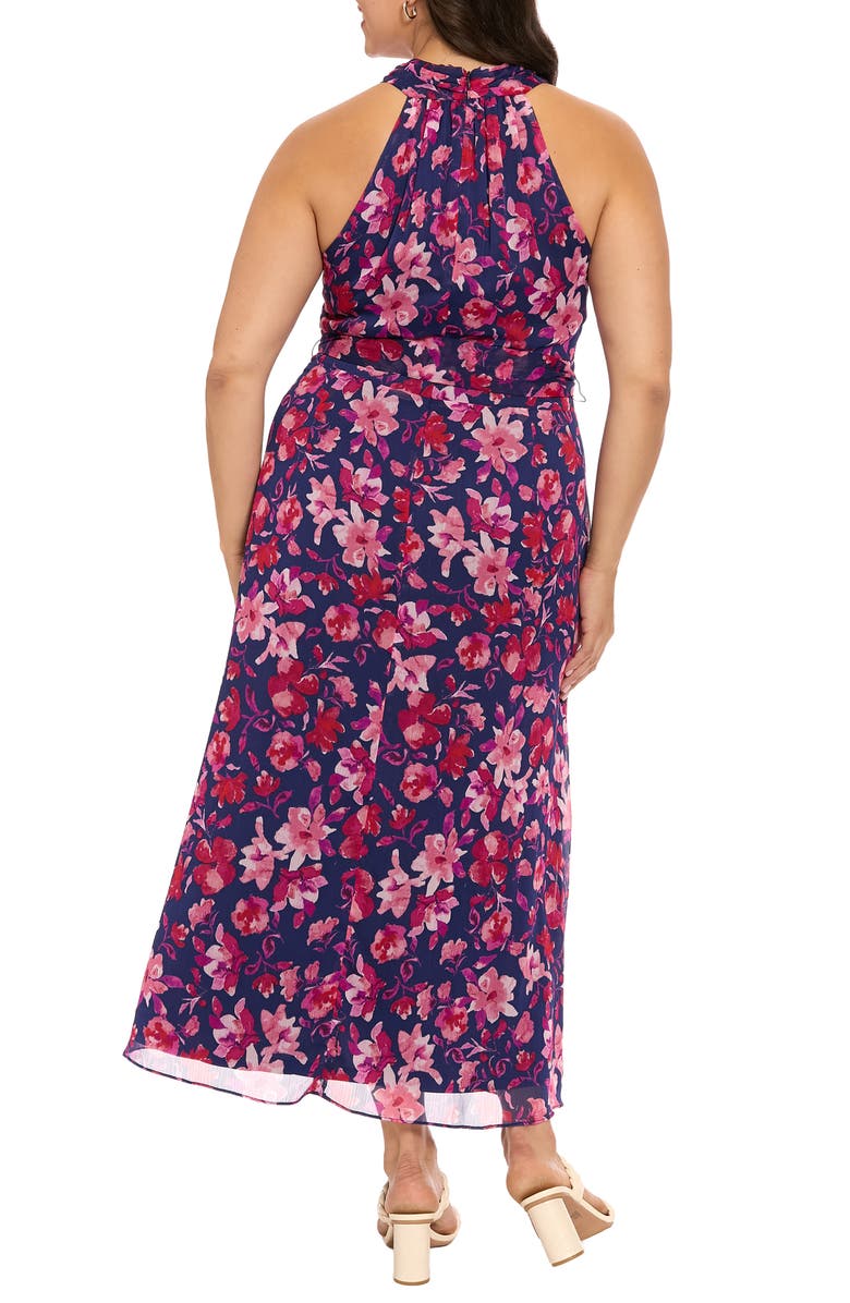 London Times Tie Waist Maxi Dress, Alternate, color, Navy/ Salmon