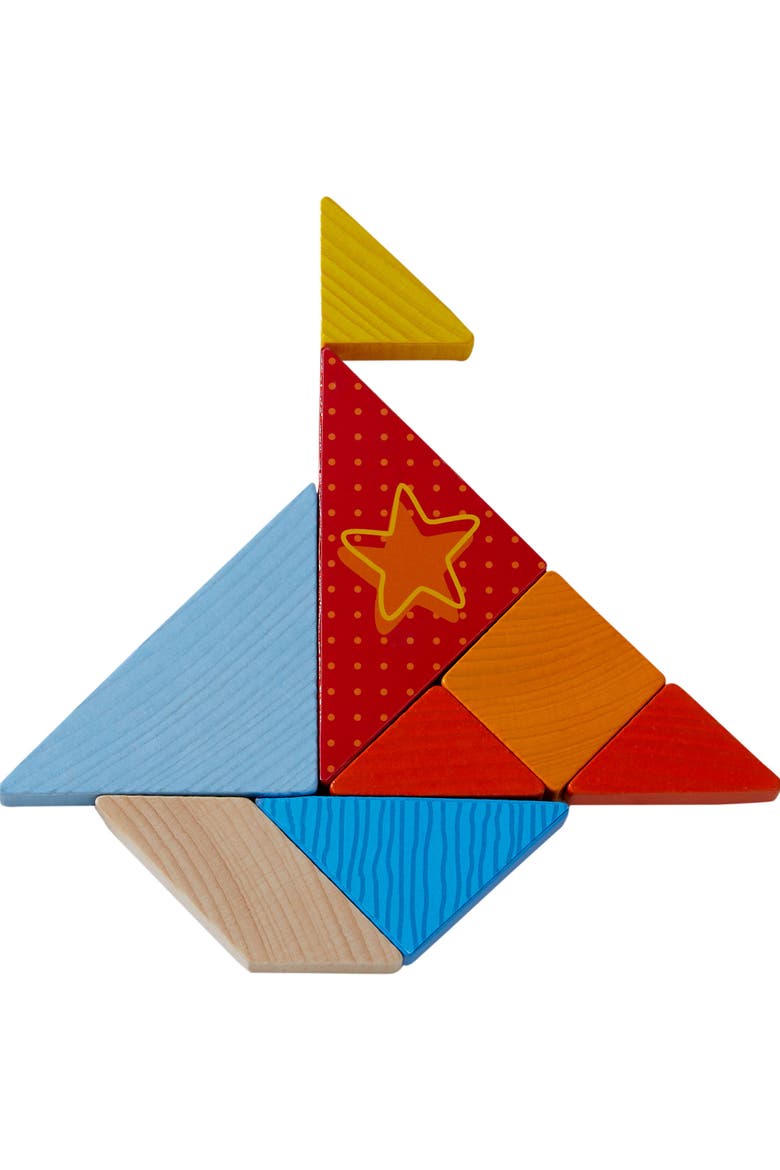 Funny Faces Tangram Wooden Pattern Blocks with 20 Template Cards, Alternate, color, Multi