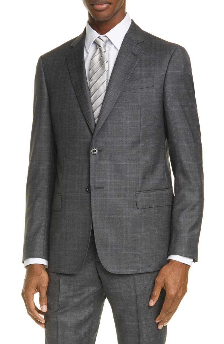 Emporio Armani G Line Trim Fit Plaid Wool Suit, Alternate, color,