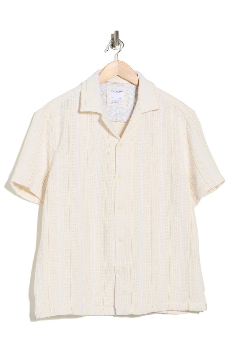 DENIM AND FLOWER Textured Short Sleeve Button-Up Shirt, Alternate, color, Cream