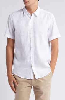 BOSS Roan Short Sleeve Stretch Linen Blend Button-Up Shirt