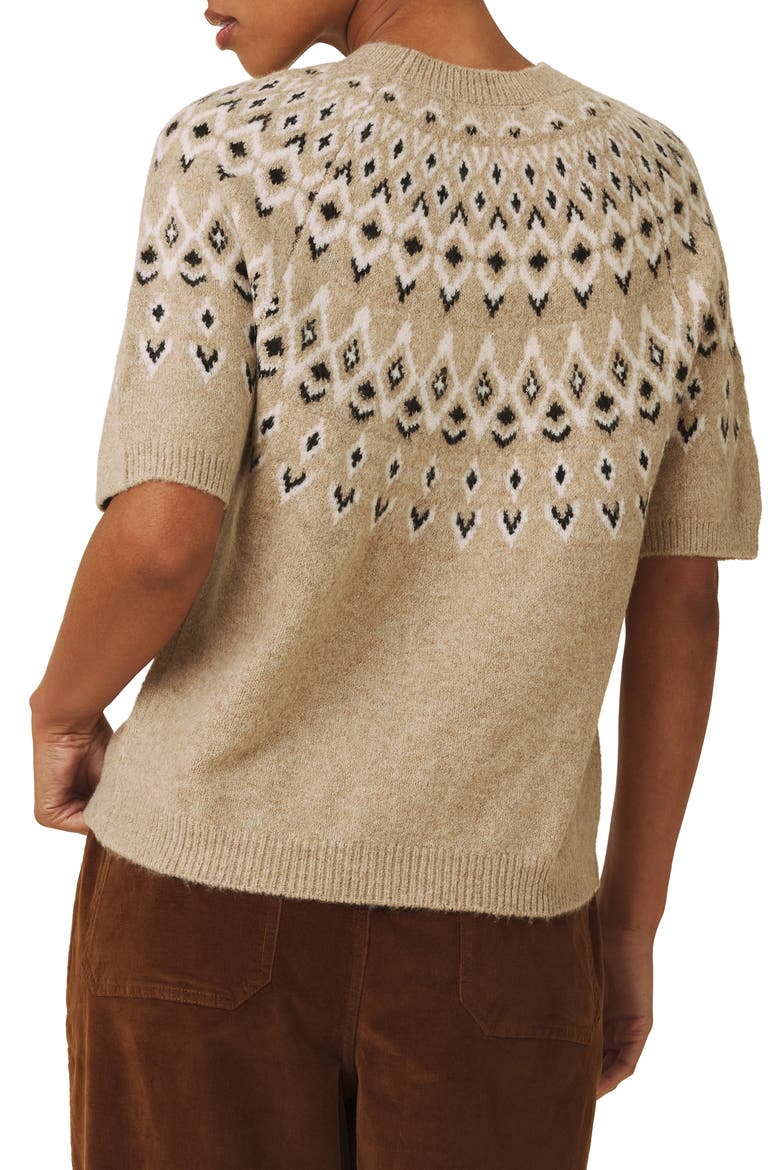 Fair Isle Short Sleeve Sweater, Alternate, color, LIGHT CAMEL BROWN