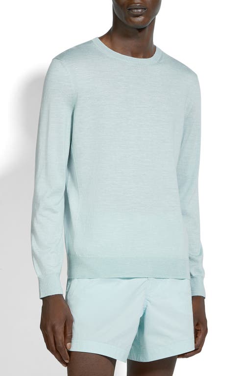 Zegna Silk Blend Regular Fit Crewneck Sweater In Aqua