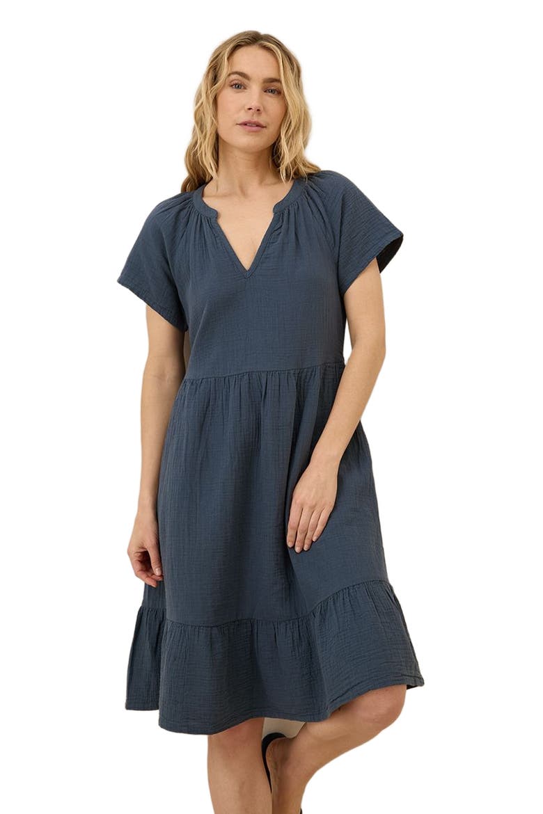 Organic Cotton Coastal Double Gauze Breezy Dress, Alternate, color, French Navy